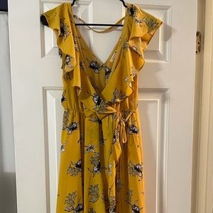 Yellow Floral High-low Wrap Dress - Size L